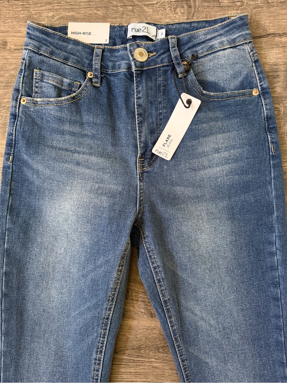 Rue21 Womens High Rise Flare Jeans Size 2 Medium Wash Stretch Y2K Streetwear - Picture 7 of 14